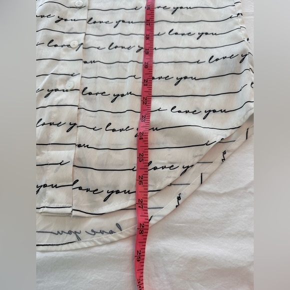 Second Sunday Button Down Blouse White w/Black I Love You Sz S Whimsigoth - Picture 8 of 10